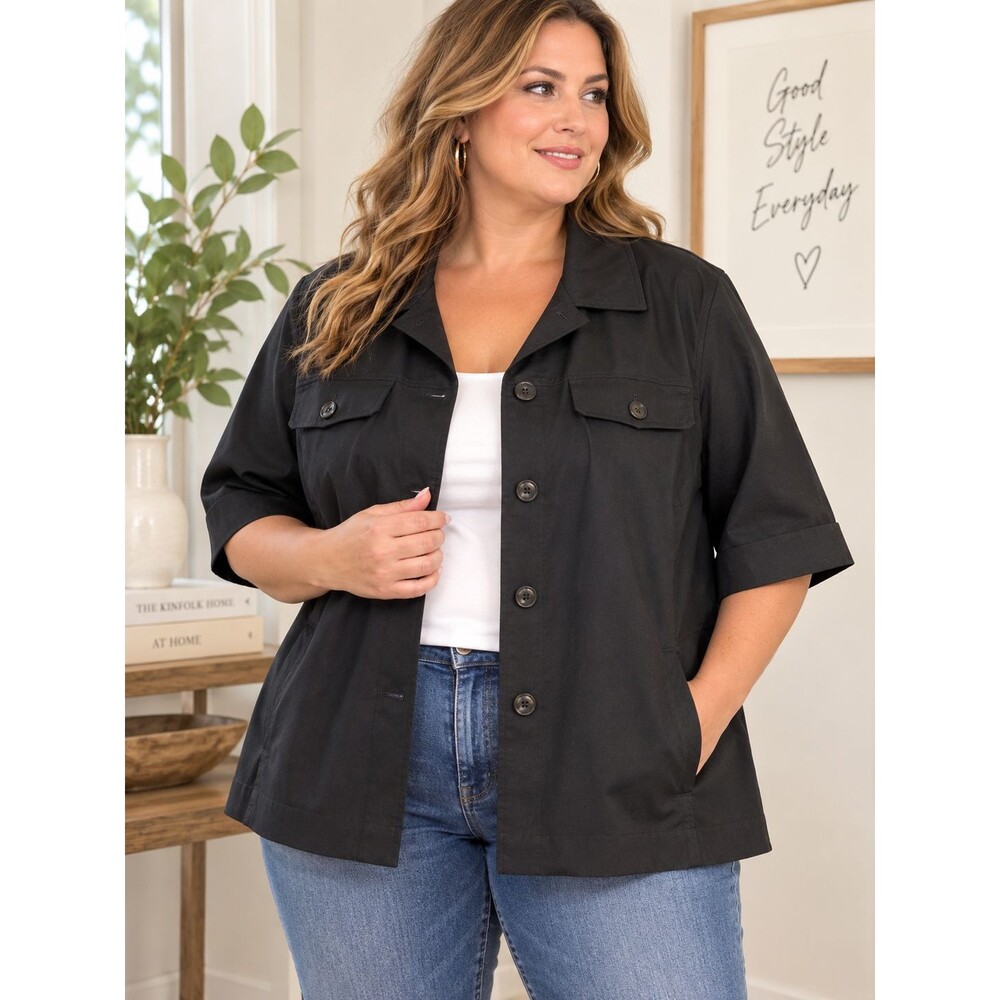 Talbots Black But Jacket, Floral Lined with Pockets Plus Size 18W NWT